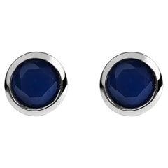 Sterling Silver 6MM Bezel Set Created Blue Sapphire Solitaire Stud Earrings