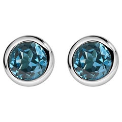Sterling Silver 6MM Bezel Set Created Blue Topaz Solitaire Stud Earrings