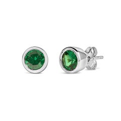 Sterling Silver 6MM Bezel Set Created Green Emerald Solitaire Stud Earrings