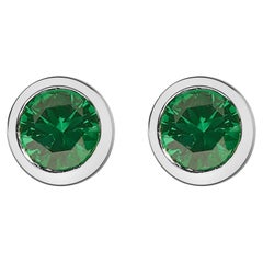 Sterling Silver 6MM Bezel Set Created Green Emerald Solitaire Stud Earrings