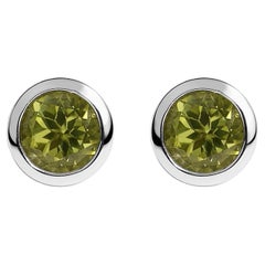 Sterling Silver 6MM Bezel Set Created Green Peridot Solitaire Stud Earrings