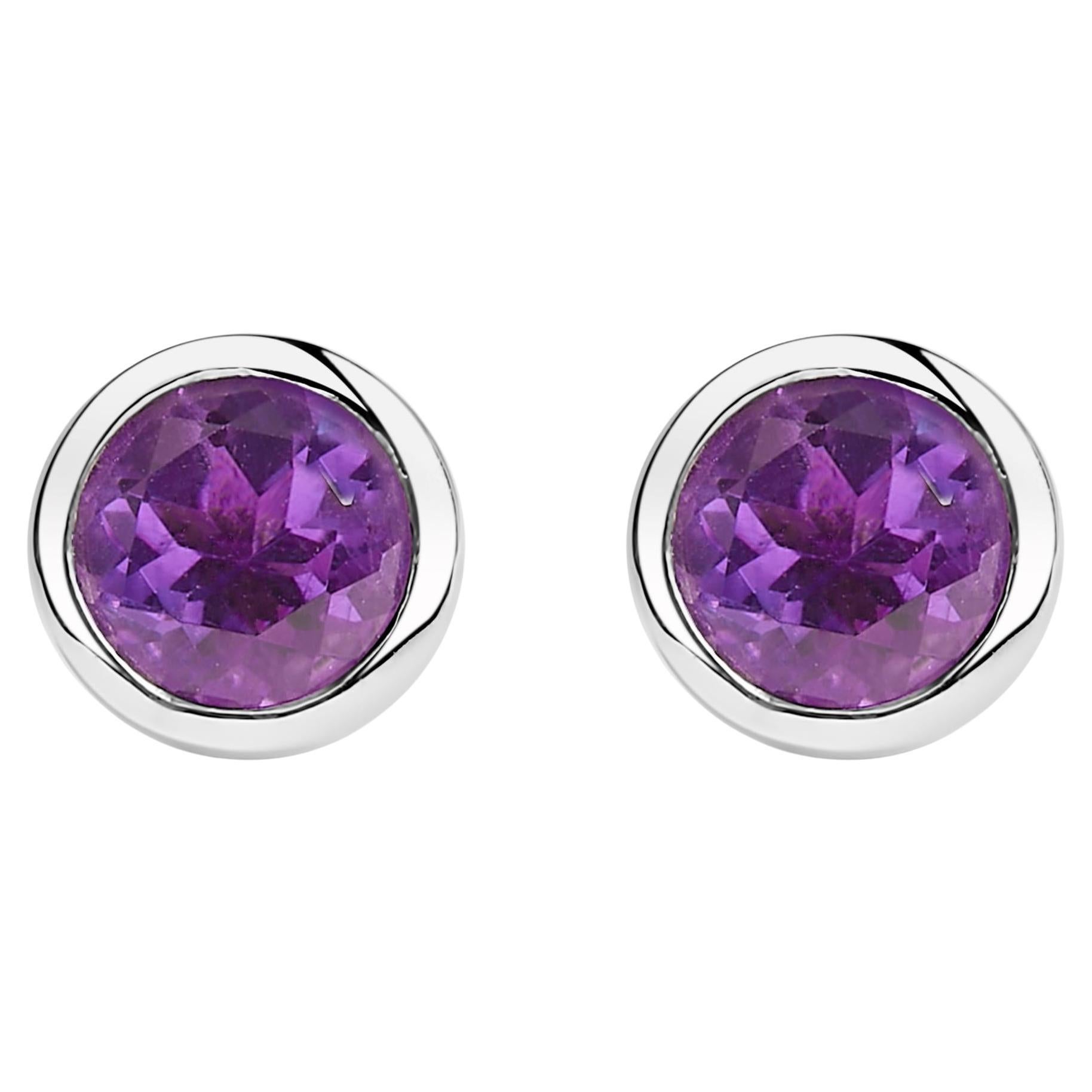 Orecchini solitari in argento sterling con castone da 6 mm con ametista viola creata