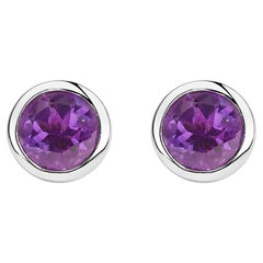 Sterling Silver 6MM Bezel Set Created Purple Amethyst Solitaire Stud Earrings