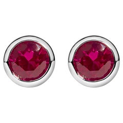 Sterling Silver 6MM Bezel Set Created Red RubySolitaire Stud Earrings