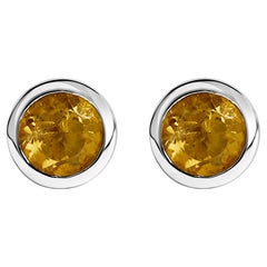 Sterling Silver 6MM Bezel Set Created Yellow Citrine Solitaire Stud Earrings