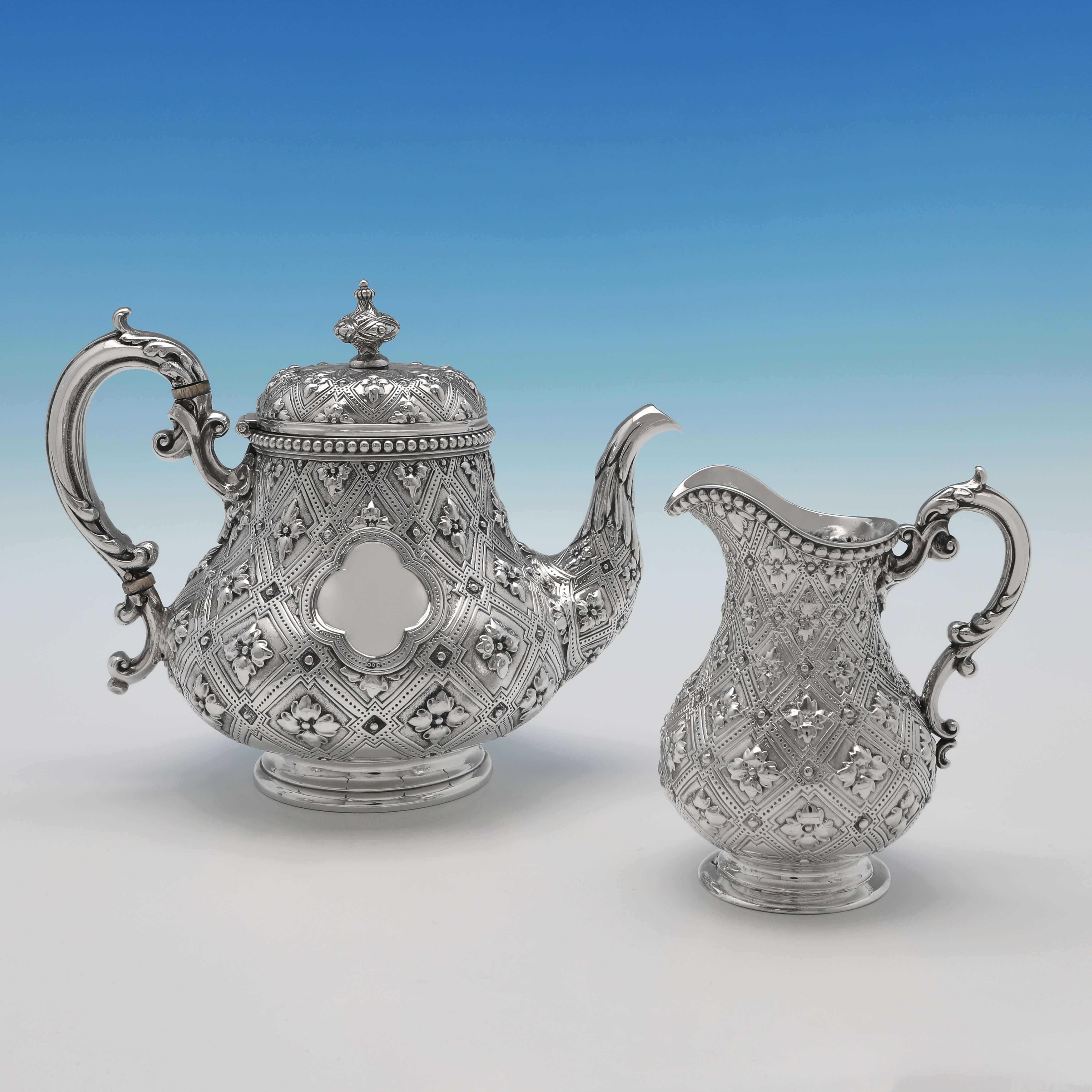 Mid-19th Century Victorian Antique 'Abercrombie' Pattern Sterling Silver Tea & Coffee Set, 1862 For Sale