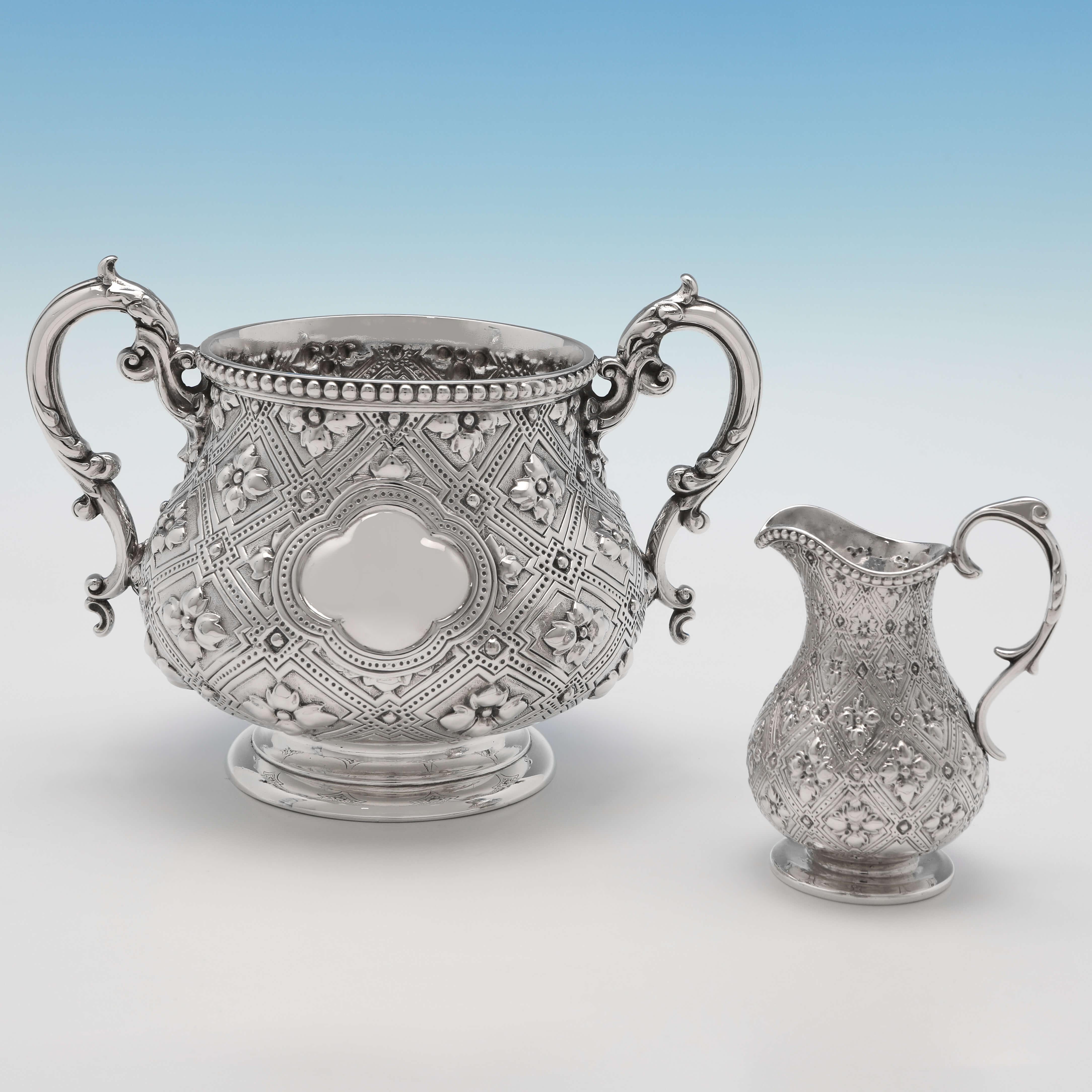 Victorian Antique 'Abercrombie' Pattern Sterling Silver Tea & Coffee Set, 1862 For Sale 1