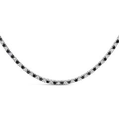Sterling Silver 7.0 Cttw Alternating White and Black Diamond Tennis Necklace
