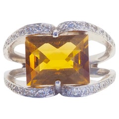 Sterling Silver 7.15ct Rectangular Citrine & White Quartz Split Shank Ring