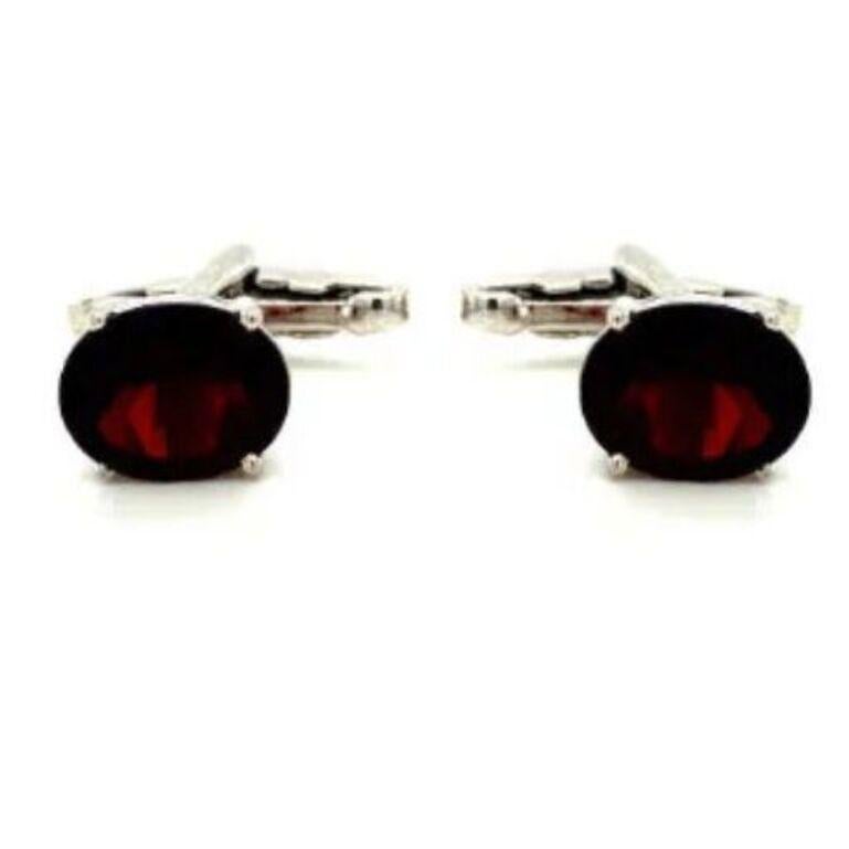 Sterling Silver 7.40 CTW Oval Garnet January Birthstone Cufflinks In New Condition For Sale In New York, NY