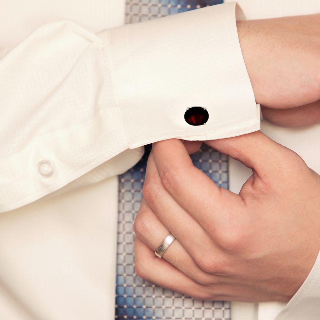 Women's or Men's Sterling Silver 7.40 CTW Oval Garnet January Birthstone Cufflinks For Sale