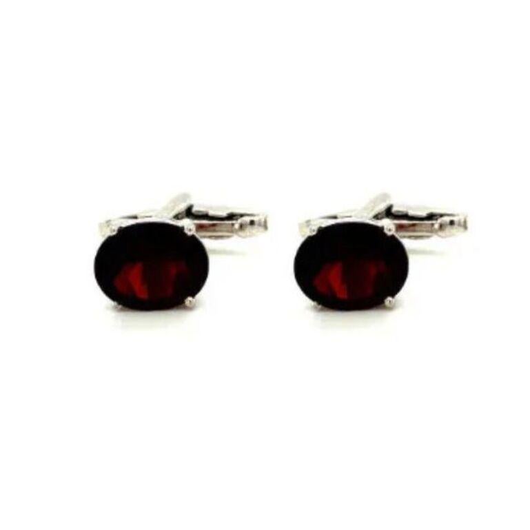 Sterling Silver 7.40 CTW Oval Garnet January Birthstone Cufflinks For Sale 3