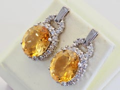 Sterling Silver 7.79ctw Oval Citrine & Quartz Halo Stud Earrings