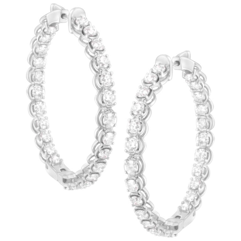 Sterling Silver 7 Carats Diamond Inside-Out Hoop Earring For Sale at ...