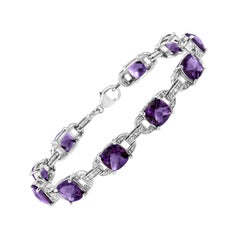 Bracelet tennis à maillons en argent sterling avec améthyste taille coussin de 7 mm, pierre précieuse et diamants