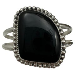 Sterling Silver .925 1 3/4" Wide Black Onyx Cuff Bracelet