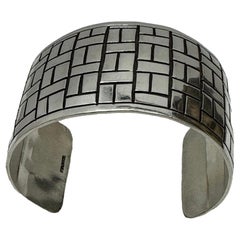 Retro Sterling Silver .925 1 3/4" Wide SOLID Rectangular Patterned Cuff Bracelet