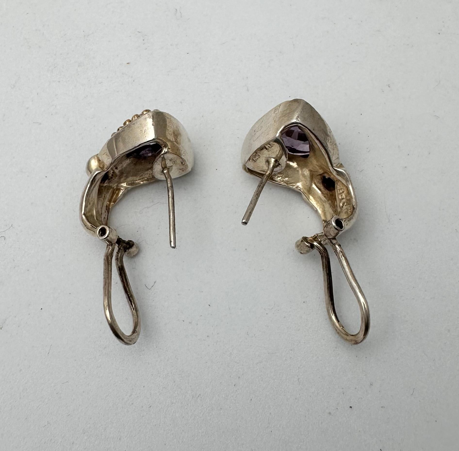 Sterling Silver .925 14kt Gold Amethyst And Citrine Lever Back Post Earrings For Sale 5