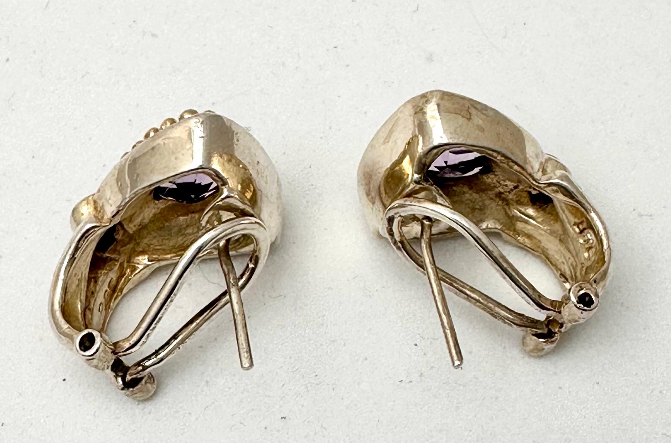 Sterling Silver .925 14kt Gold Amethyst And Citrine Lever Back Post Earrings For Sale 6