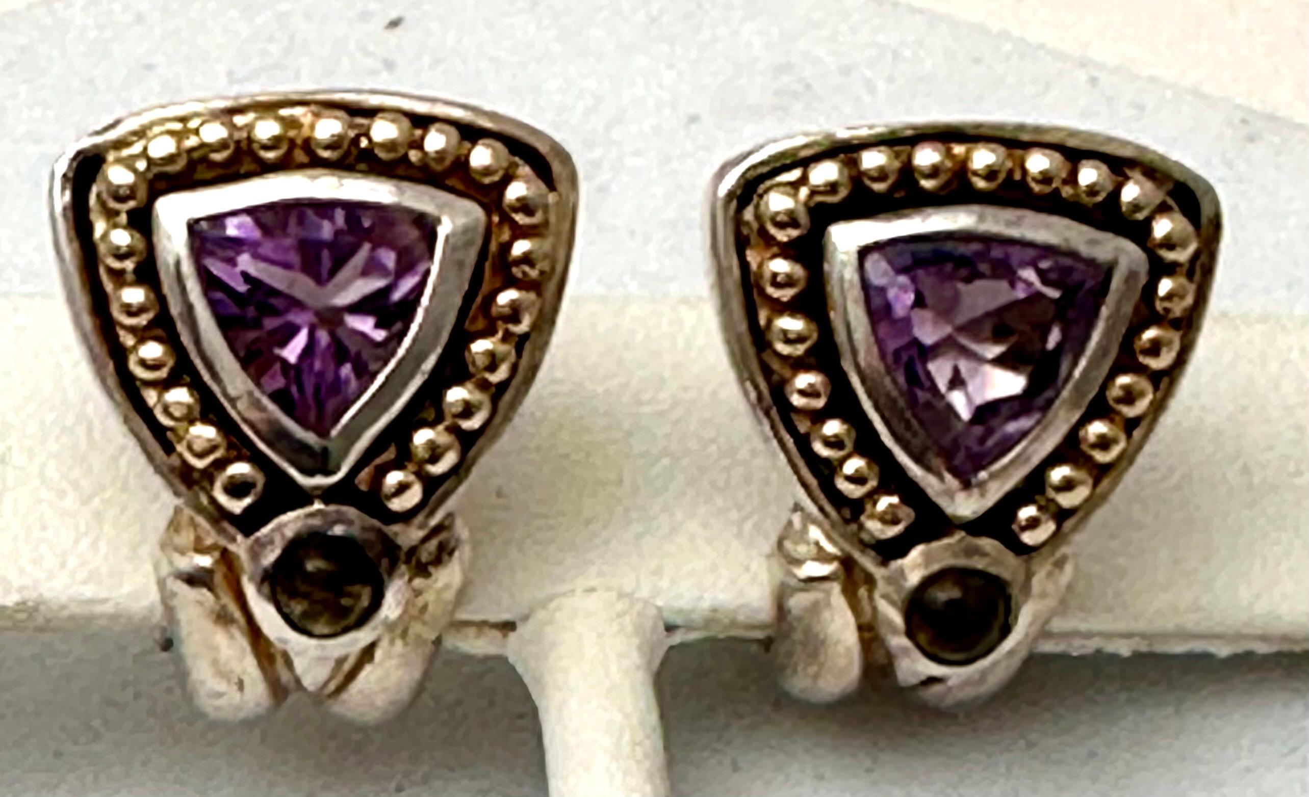 Sterling Silver .925 14kt Gold Amethyst And Citrine Lever Back Post Earrings For Sale 3