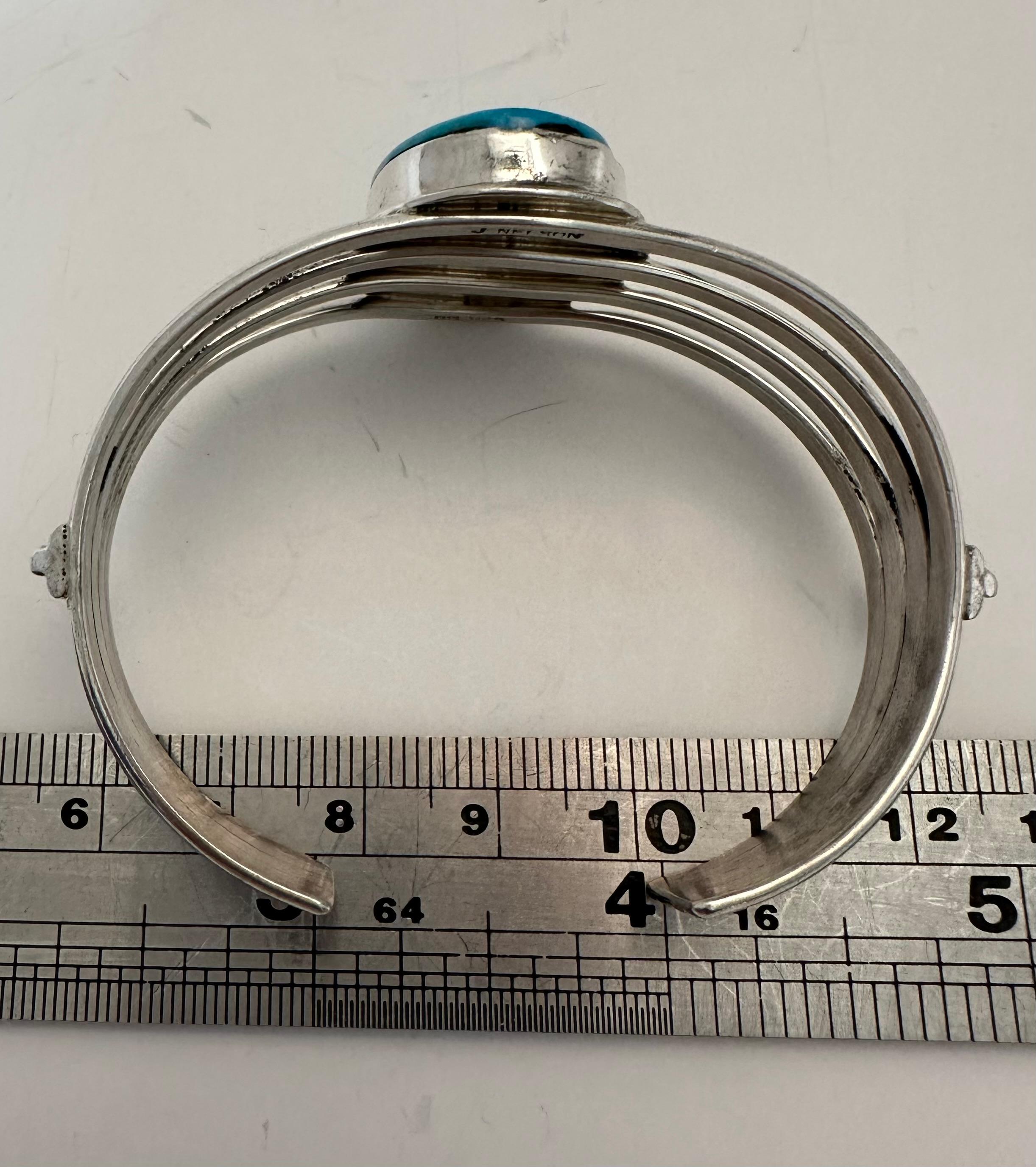 Oval Cut Sterling Silver .925 18mm x 29mm Oval Sleeping Beauty Turquoise Cuff Bracelet For Sale