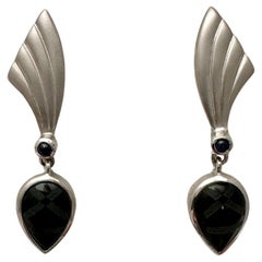 Pendants d'oreilles en argent sterling .925 3mm Saphir Cabs en forme de poire Onyx 1/2" x 2"