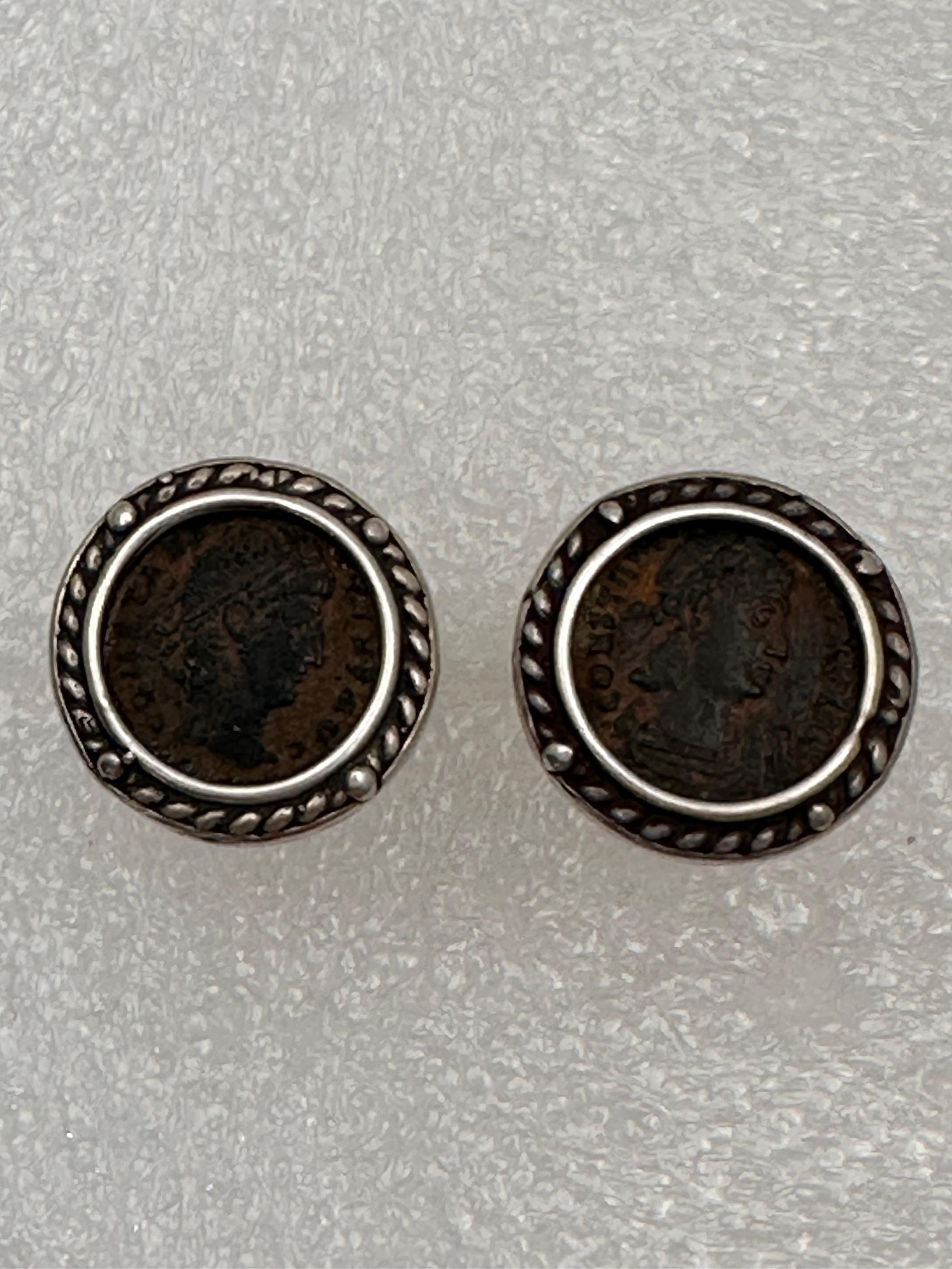 Sterling Silver .925 Constantine Coin 15mm Round Cufflinks  In New Condition For Sale In Las Vegas, NV