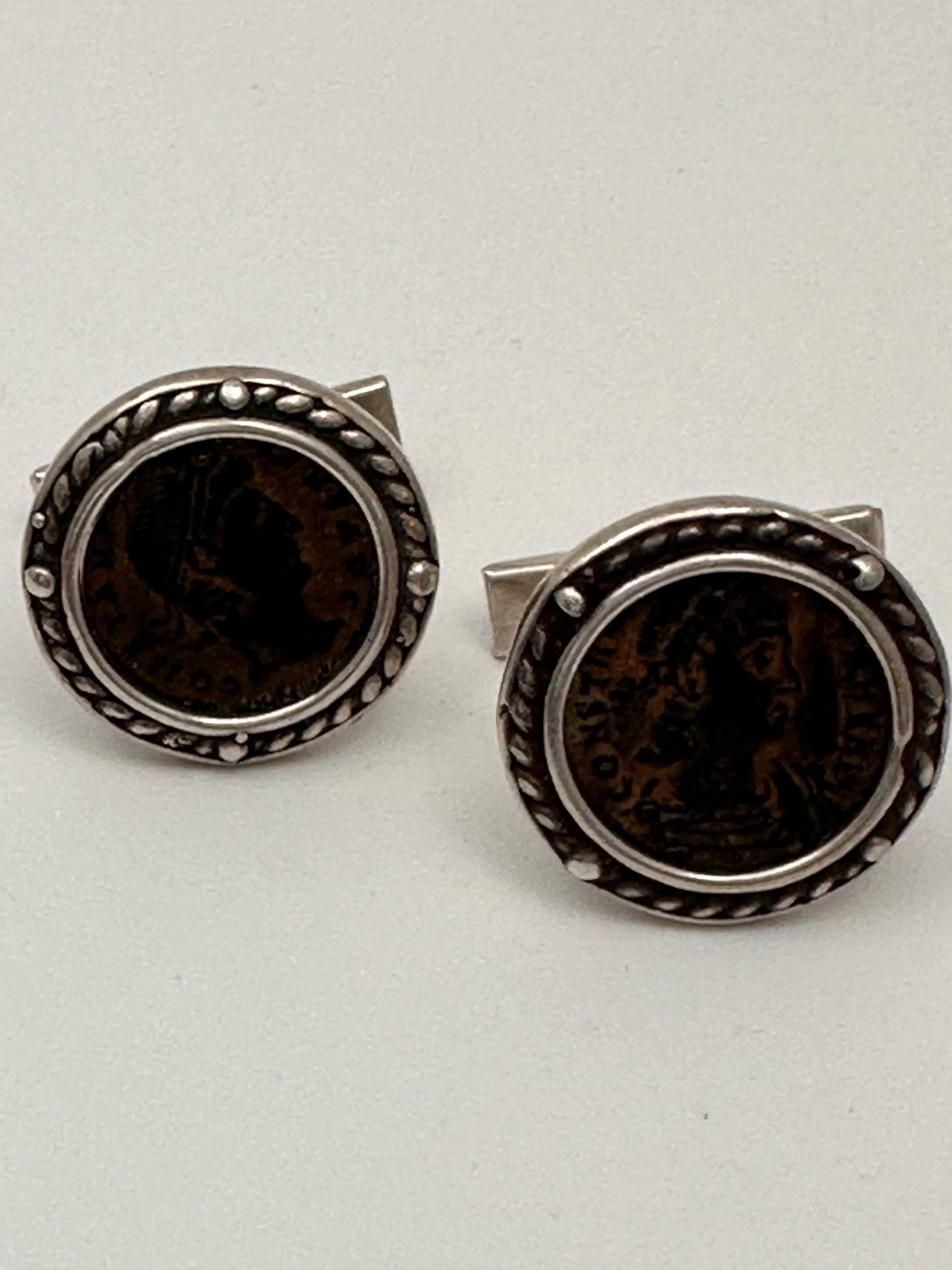 Sterling Silver .925 Constantine Coin 15mm Round Cufflinks  For Sale 1