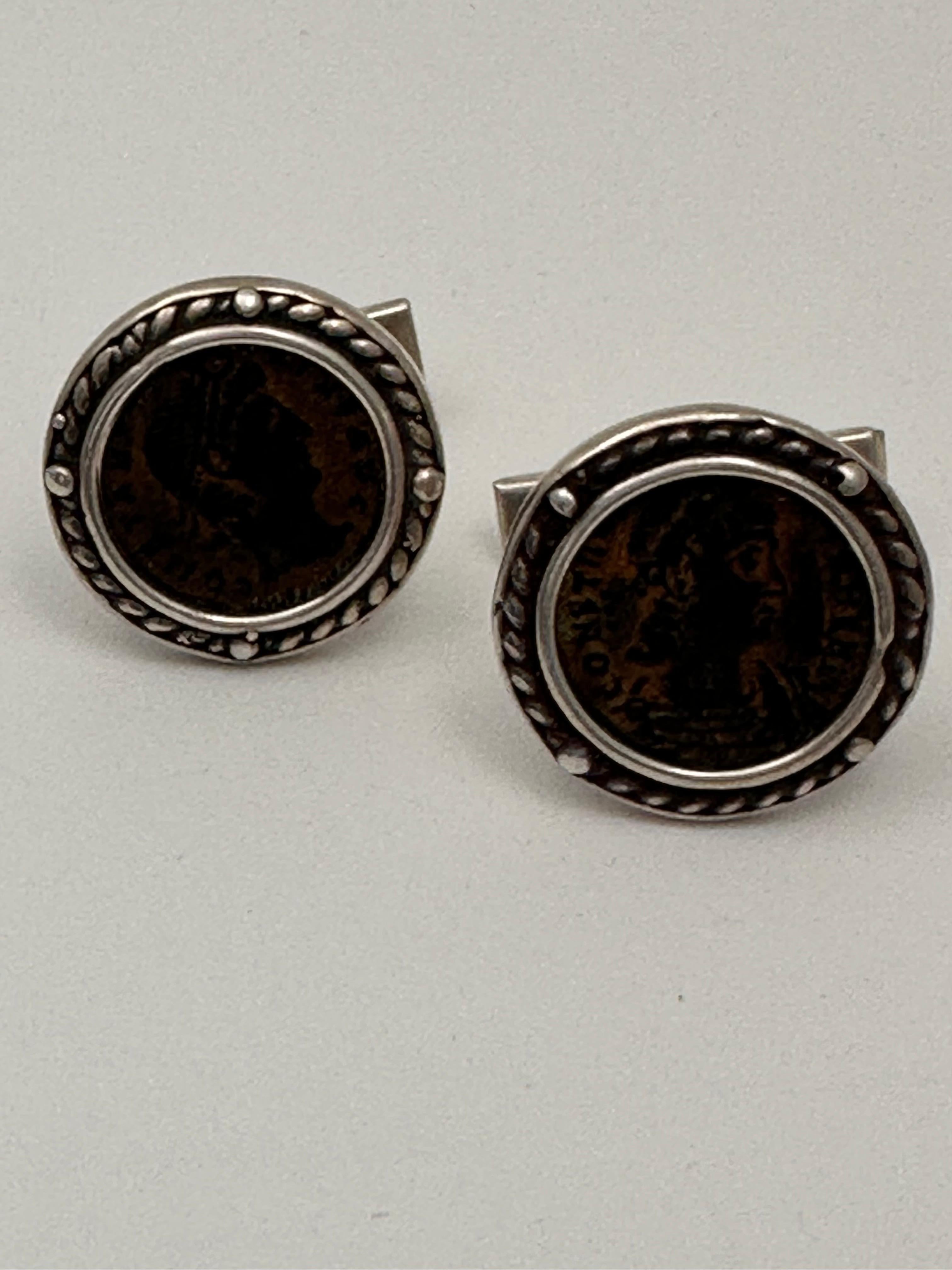 Sterling Silver .925 Constantine Coin 15mm Round Cufflinks  For Sale 3