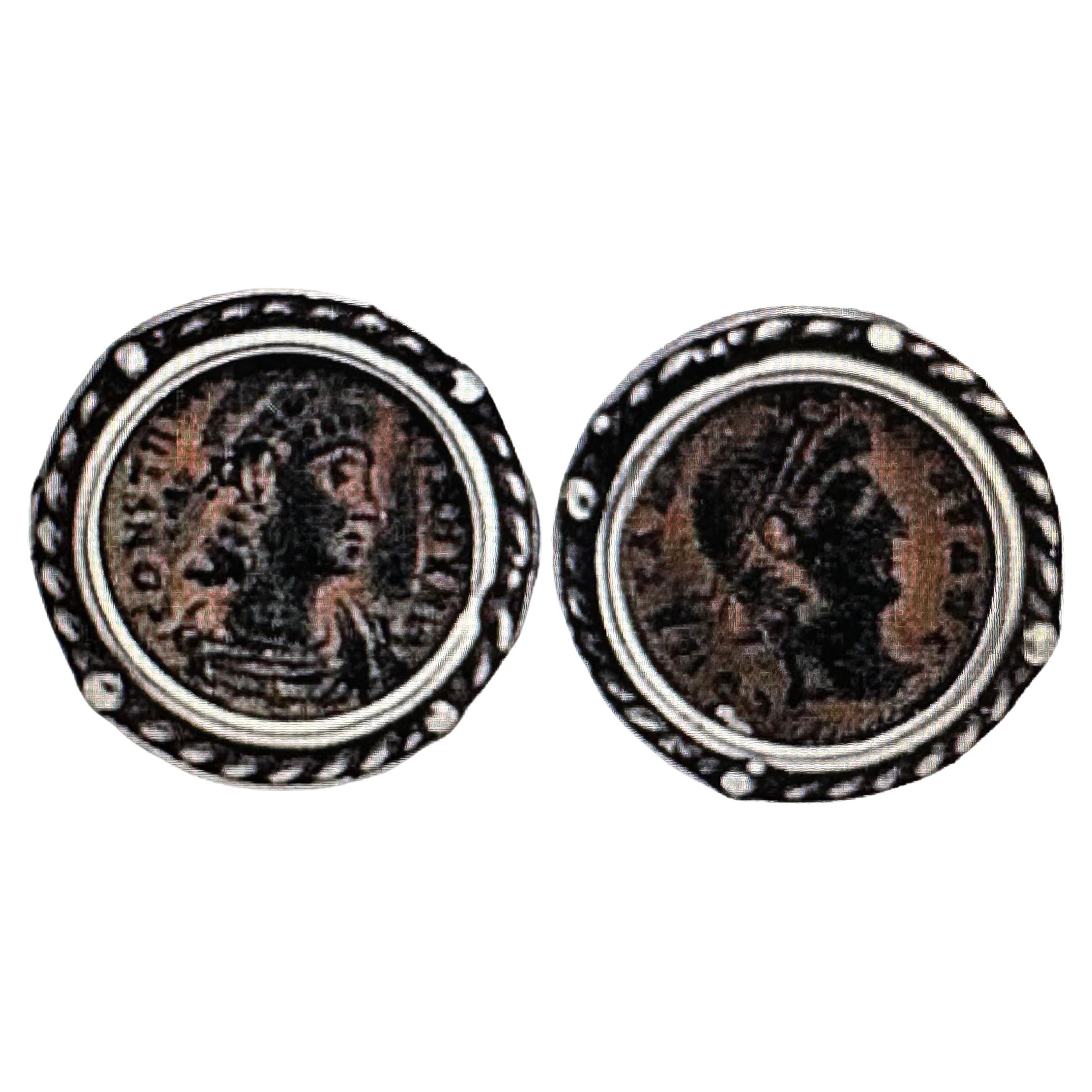 Sterling Silver .925 Constantine Coin 15mm Round Cufflinks  For Sale