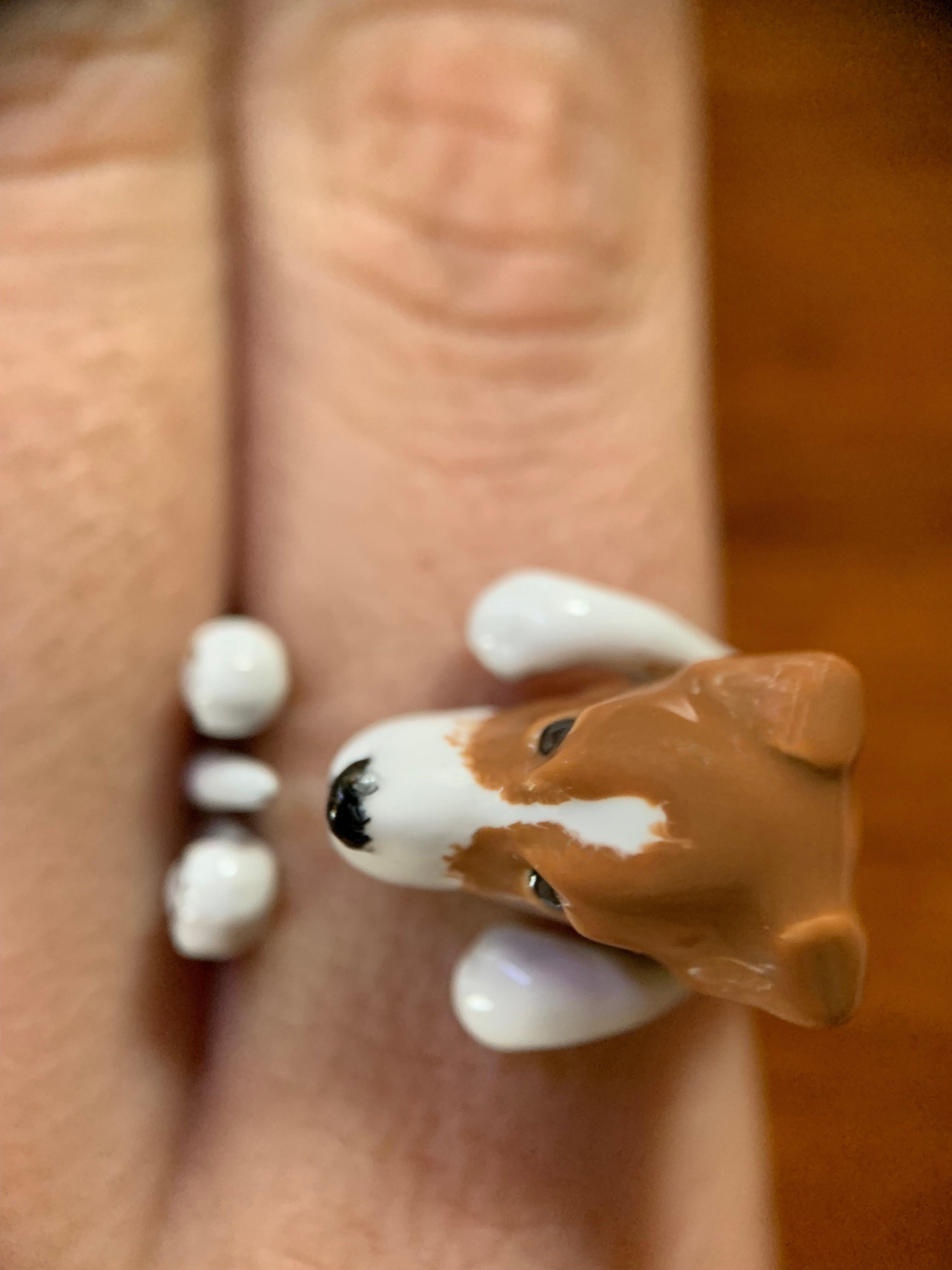 For Sale:  Sterling Silver 925 Enamel Brown and White Jack Russell Dog Customizable Ring 5