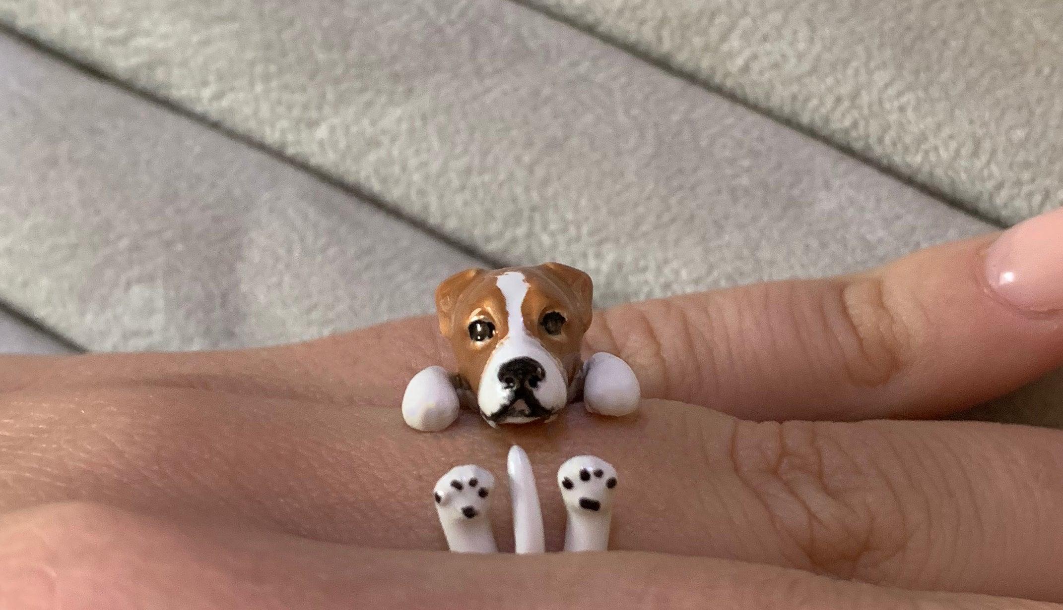 For Sale:  Sterling Silver 925 Enamel Brown and White Jack Russell Dog Customizable Ring 7