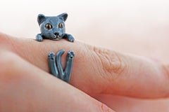 Anillo Personalizado Gato Gris Esmaltado Plata de Ley 925