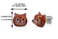 Sterling Silver 925 Enamel Pomeranian Dog Enamel Earrings