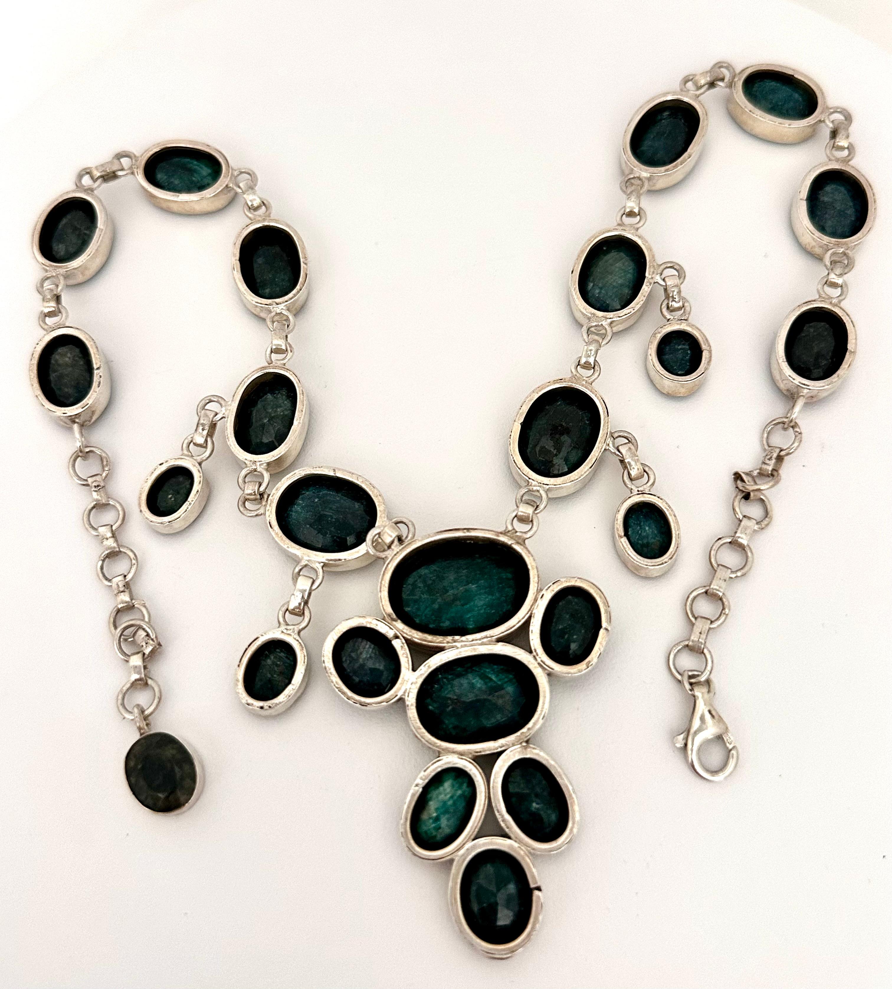 Sterling Silver .925 & Faceted Emerald Bib Drop 18