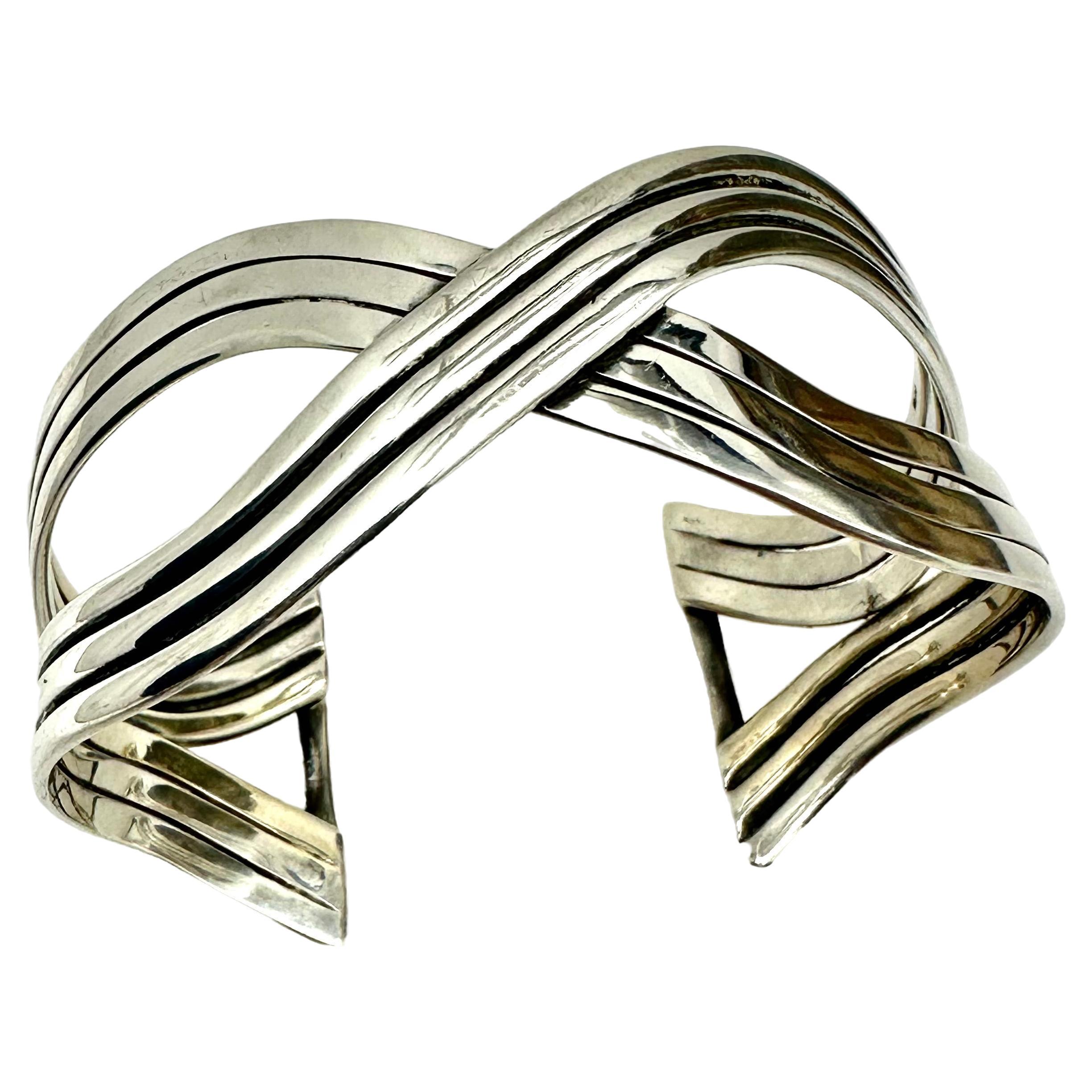 Sterling Silver .925 Handmade 1 1/4" Wide Eternity Cuff Bracelet