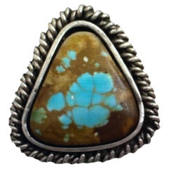 Sterling Silver .925 Kingman Turquiose 32mm x 36mm Triangular Ring Size 8 3/4