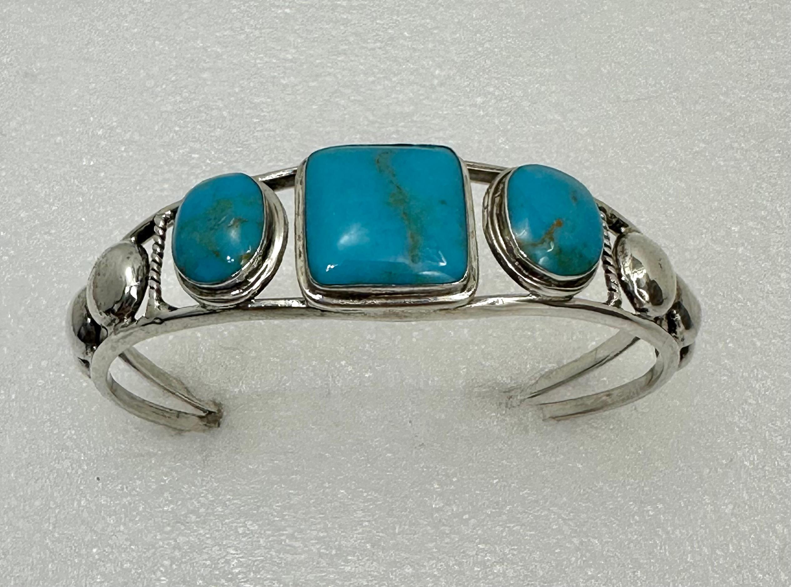 Sterling Silver .925  Kingman Turquoise Navajo Cuff Bracelet 4