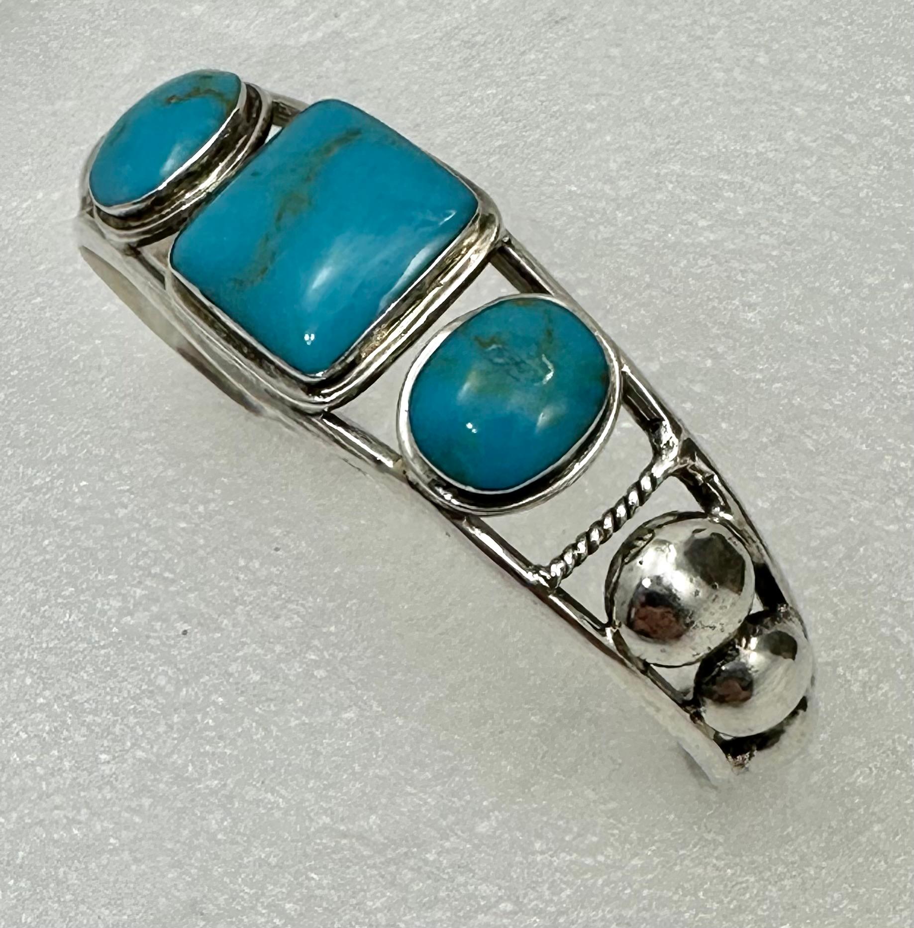 Sterling Silver .925  Kingman Turquoise Navajo Cuff Bracelet 5