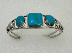 Sterling Silver .925  Kingman Turquoise Navajo Cuff Bracelet