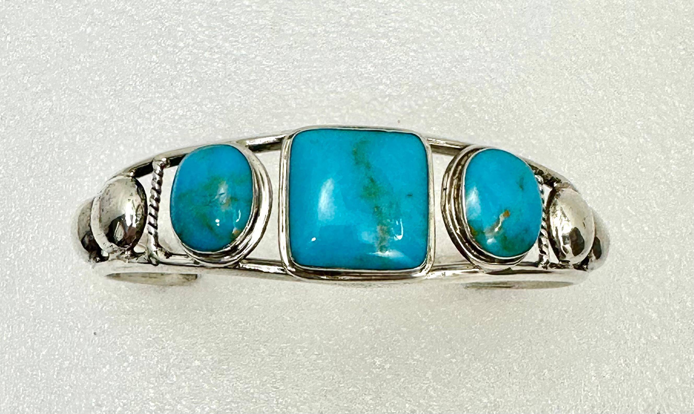Artisan Sterling Silver .925  Kingman Turquoise Navajo Cuff Bracelet