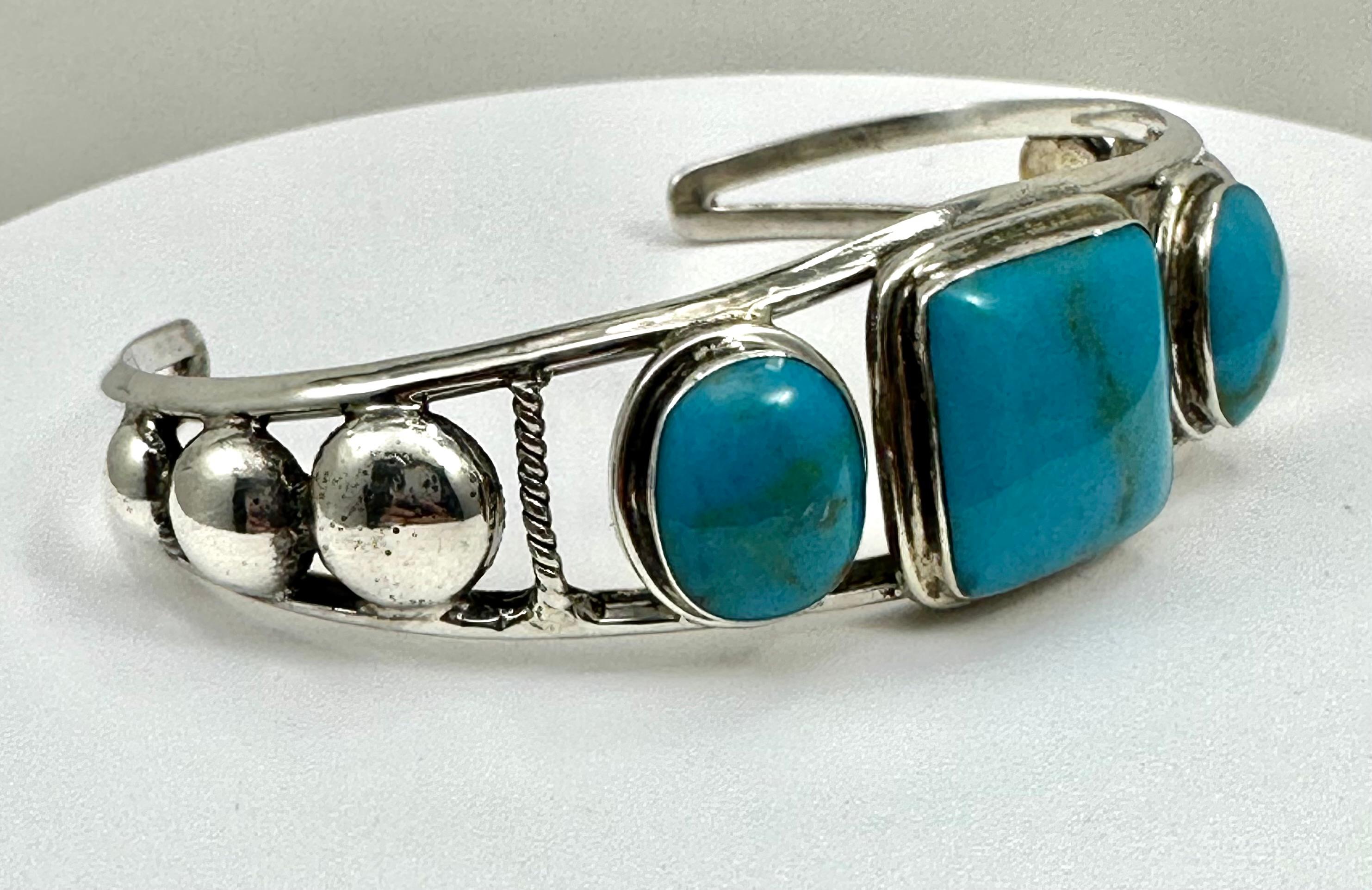 Sterling Silver .925  Kingman Turquoise Navajo Cuff Bracelet 1