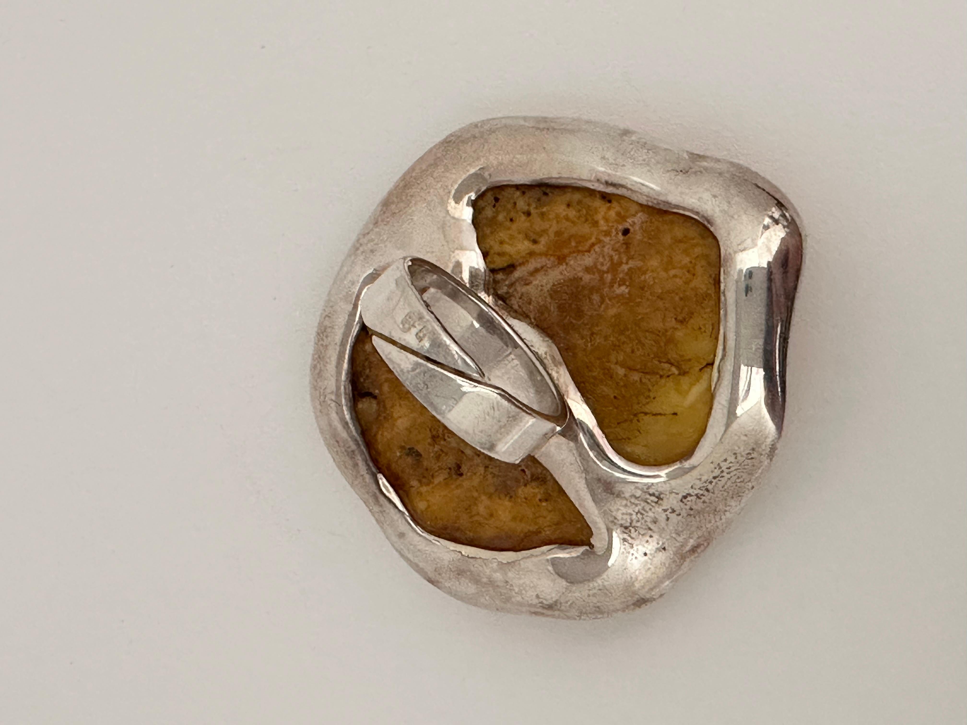 Sterling Silver .925 ~ Large Baltic Butterscotch Amber Adjustable Ring Size 8 For Sale 4