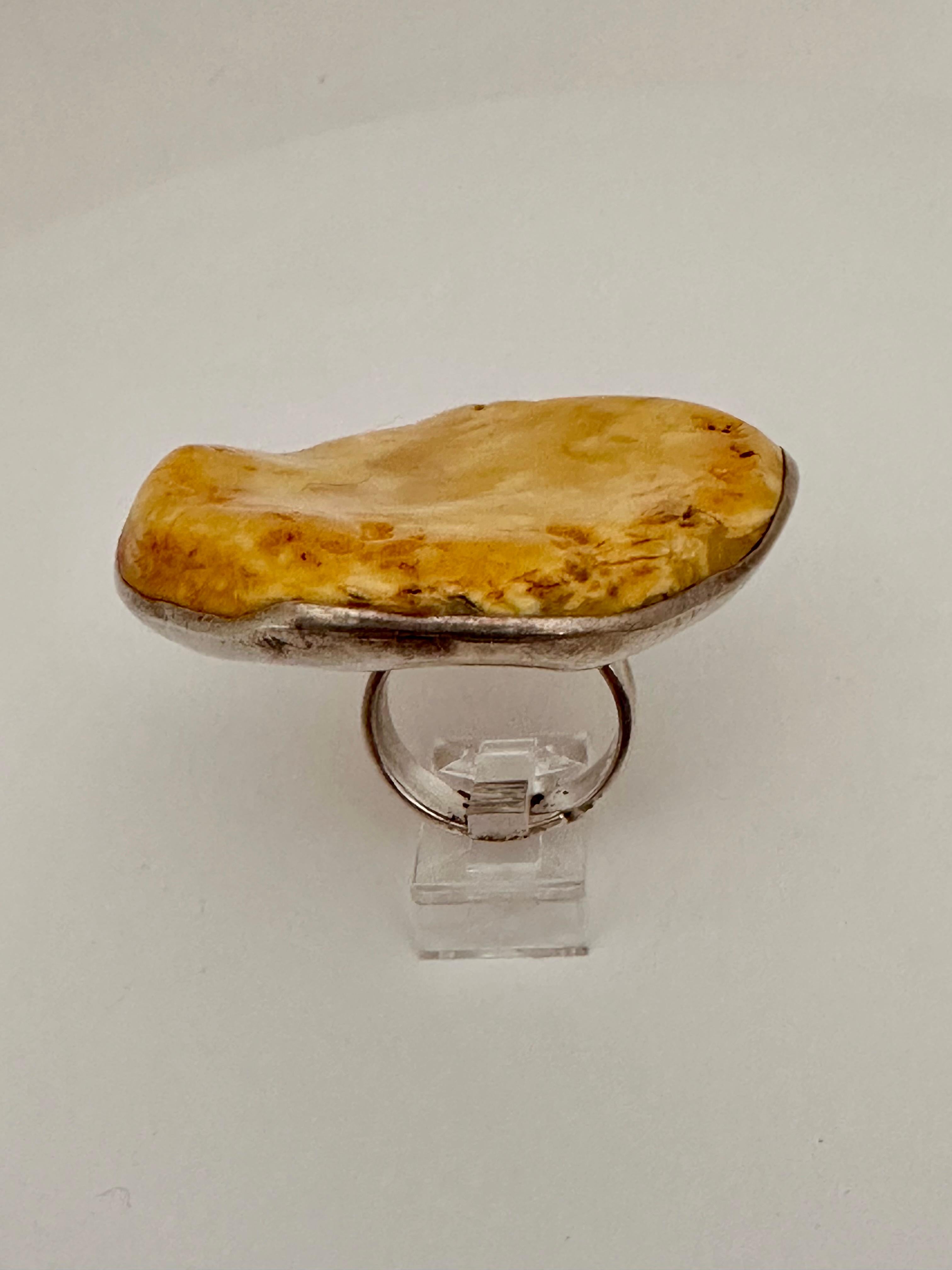 Sterling Silver .925 ~ Large Baltic Butterscotch Amber Adjustable Ring Size 8 For Sale 5