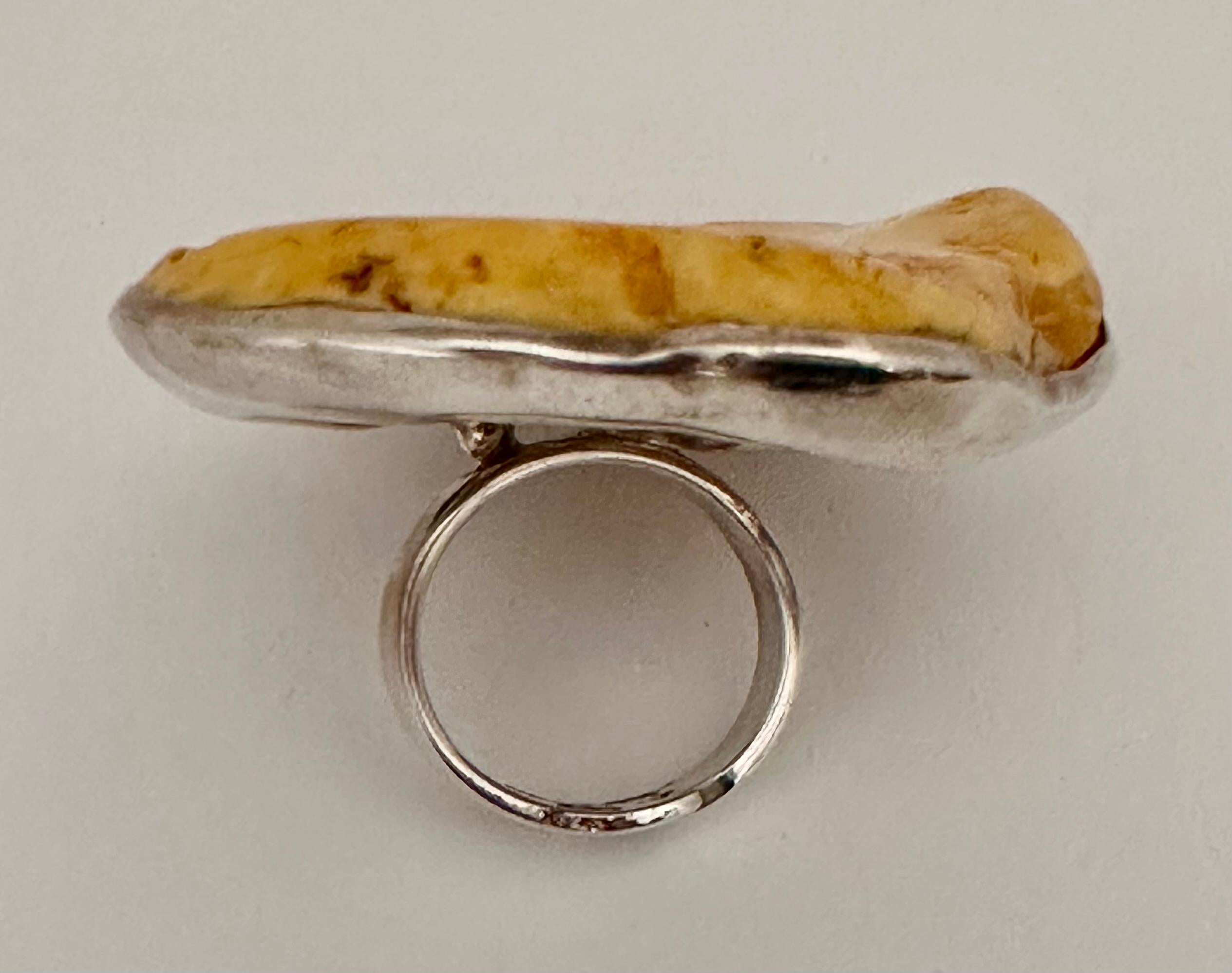 Sterling Silver .925 ~ Large Baltic Butterscotch Amber Adjustable Ring Size 8 For Sale 1