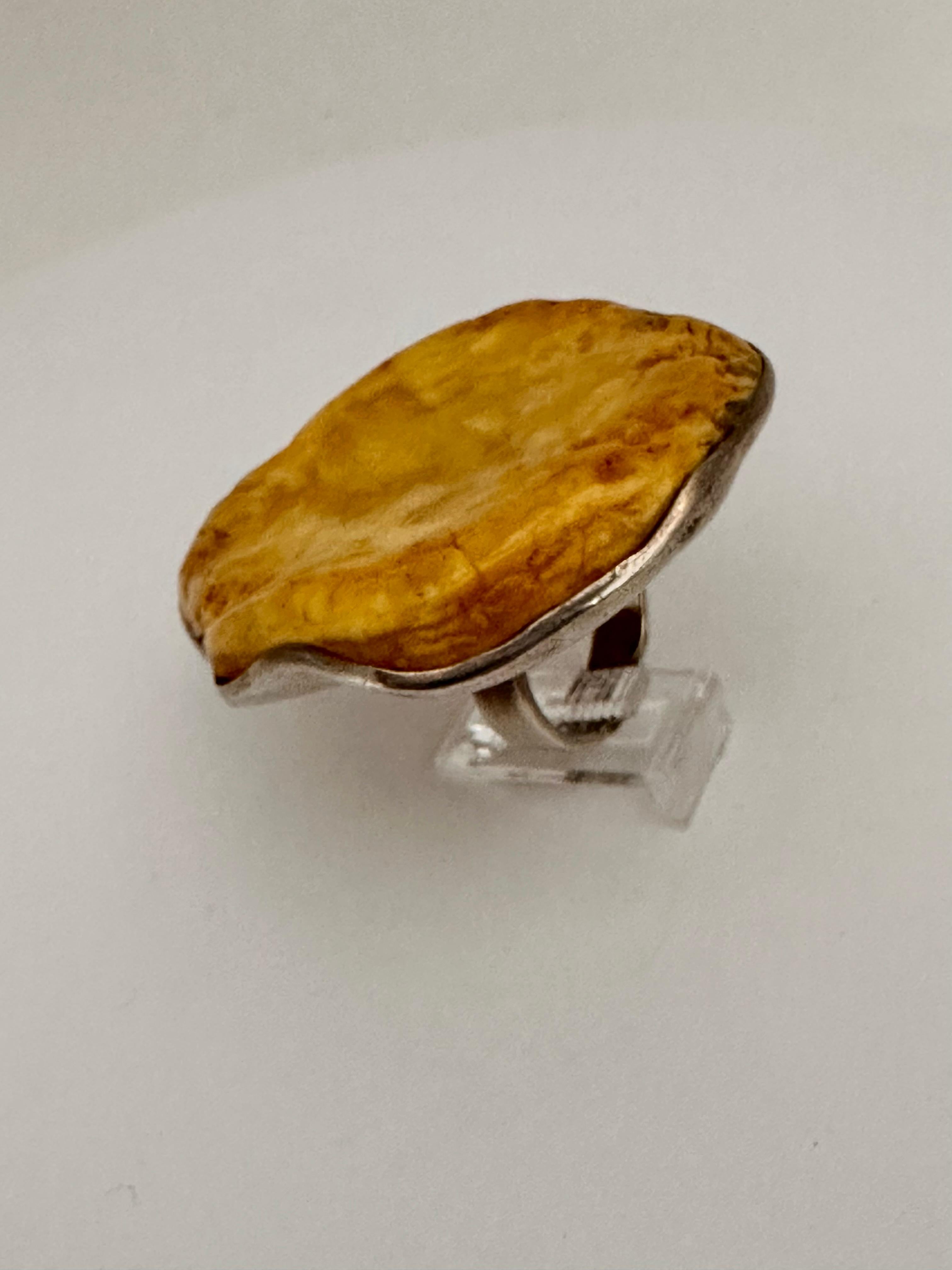 Sterling Silver .925 ~ Large Baltic Butterscotch Amber Adjustable Ring Size 8 For Sale 3