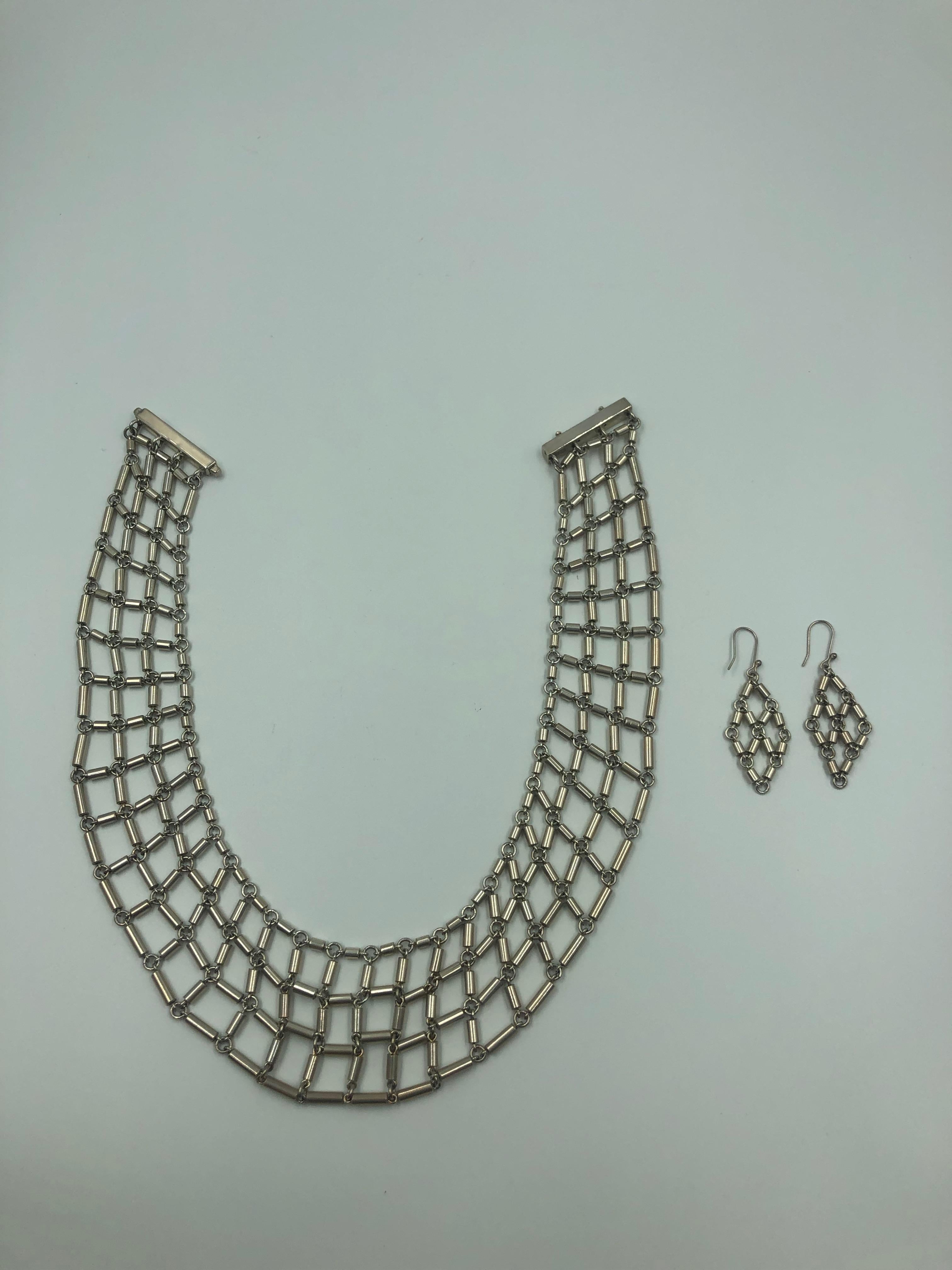 Sterling Silver  Artisan Made 925 Linked Collar and Earring Set For Sale 1