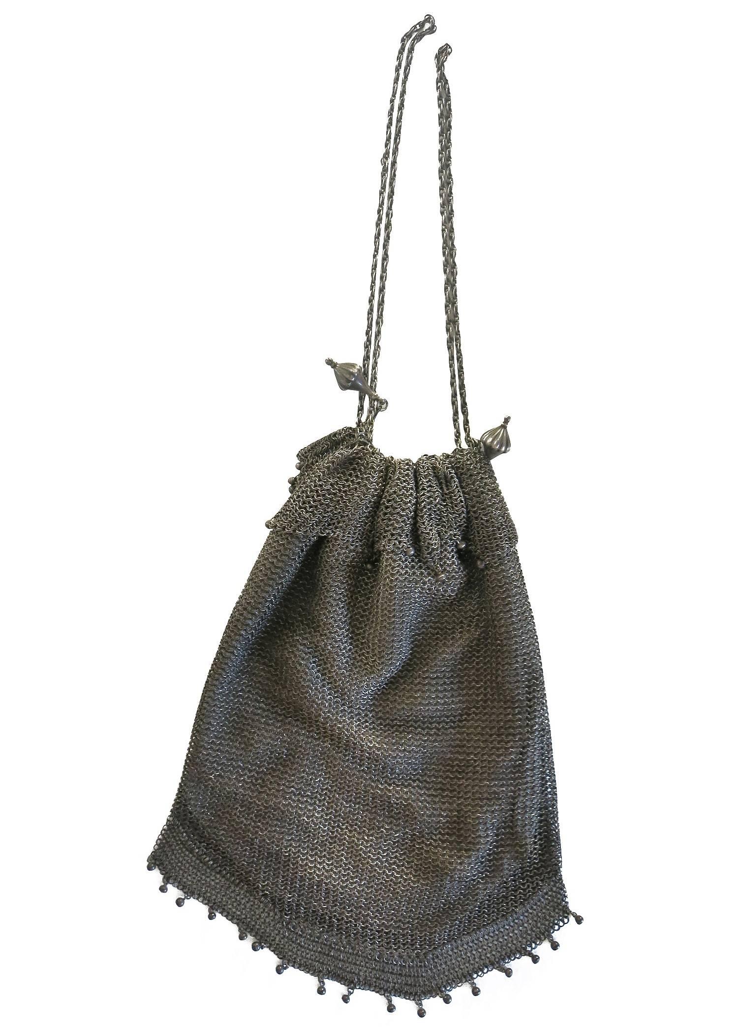 Art Deco Sterling Silver .925 Mesh Evening Bag Purse