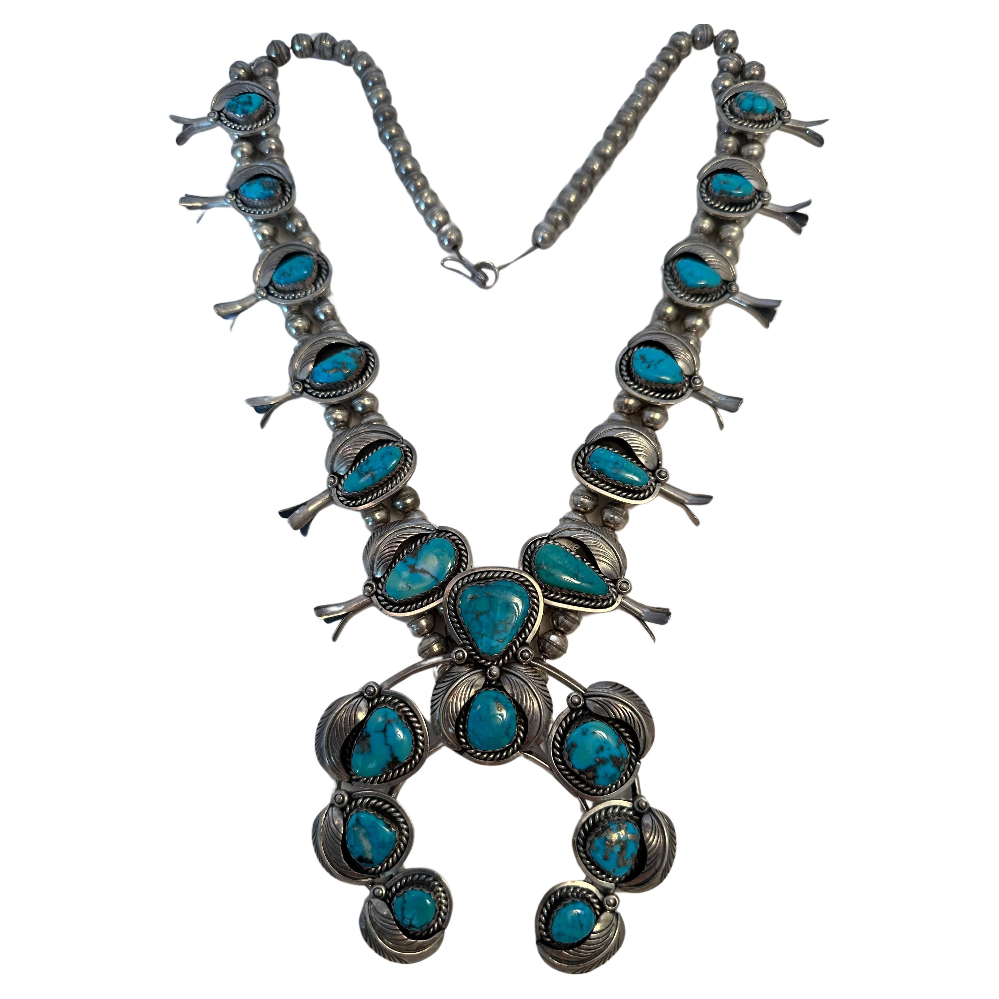 Vintage Turquoise Squash Blossom Necklace