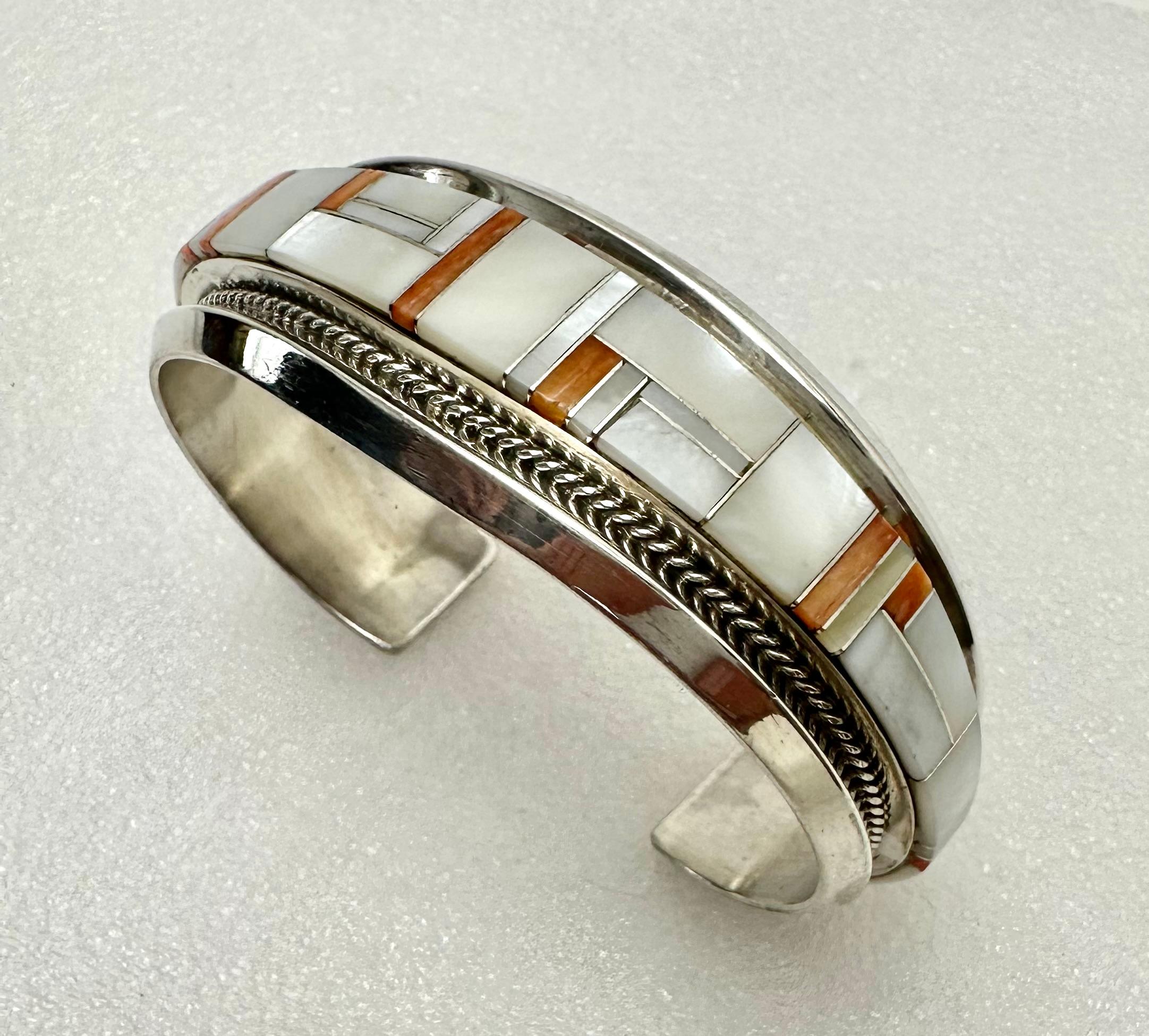 Women's or Men's Sterling Silver .925 ~ Mother Of Pearl & Coral 1